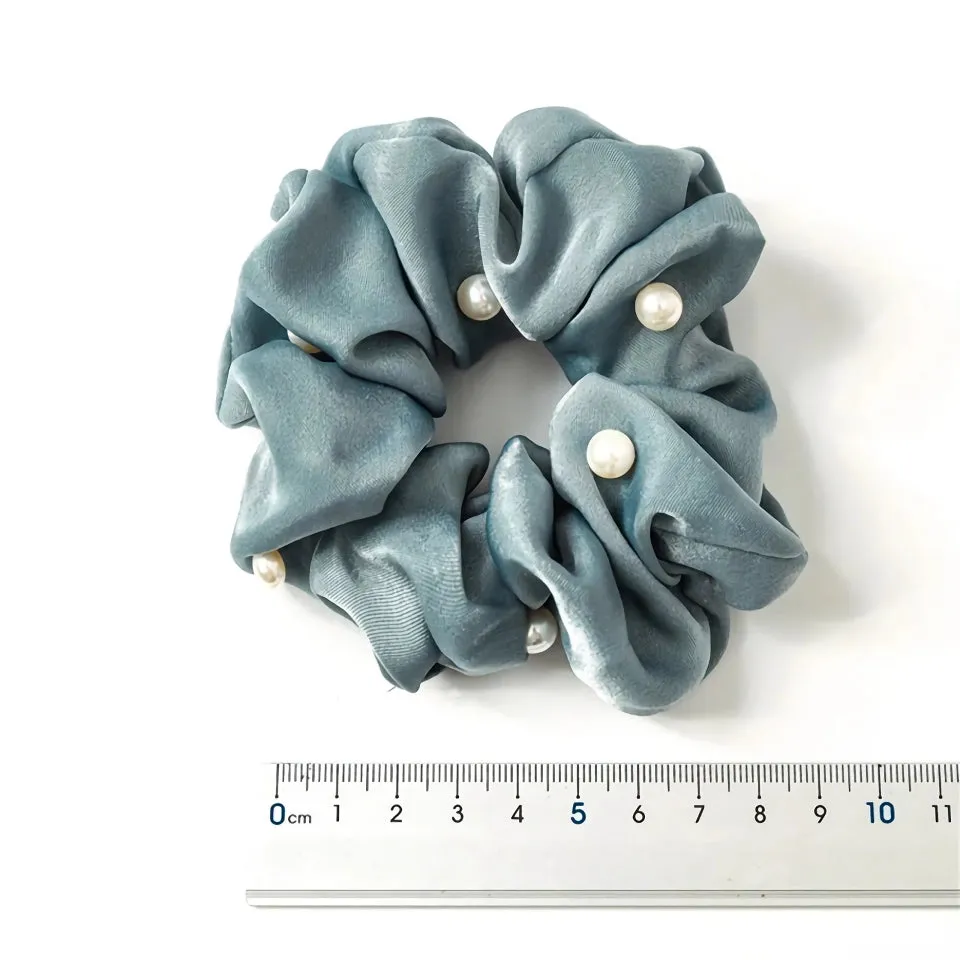 Satin Silk Pearl Hair Scrunchies – Stylish Elastic Hair Accessories