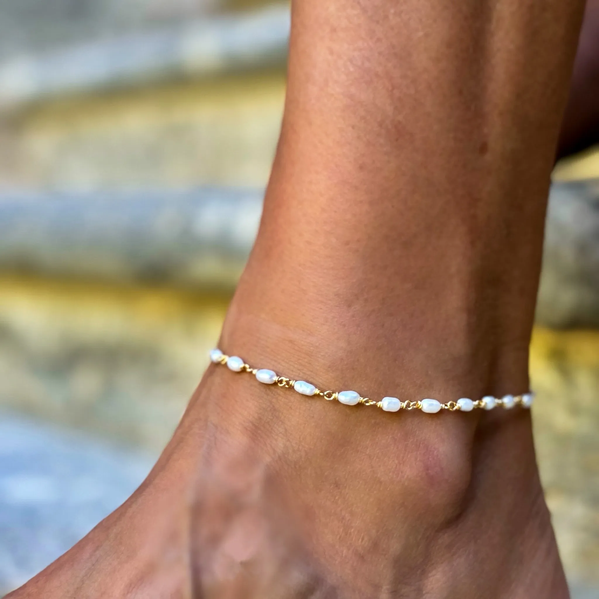Seaside Bliss Pearl Anklet Gold