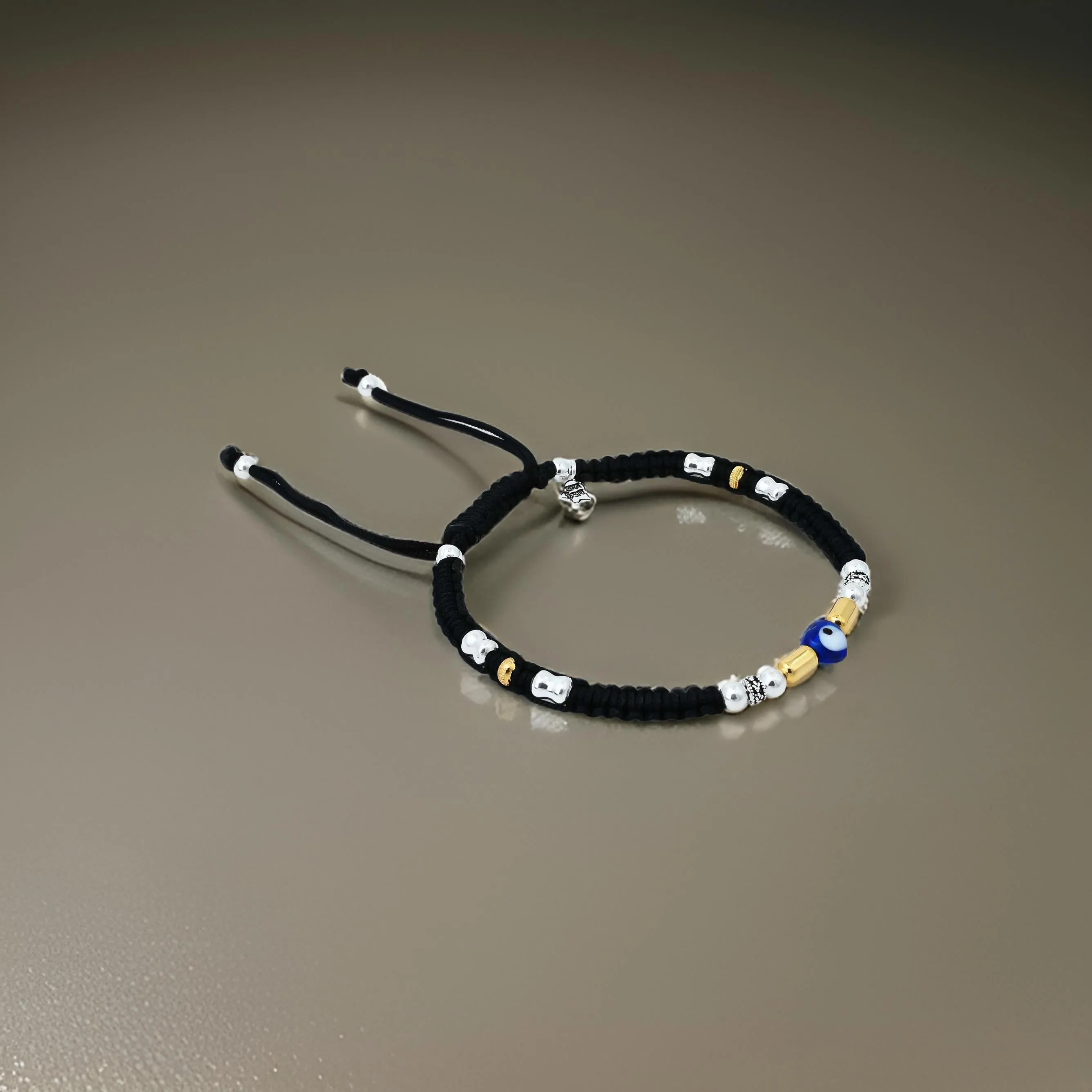 Silver Evil Eye with Silver and Gold Beads Dhaga Payal