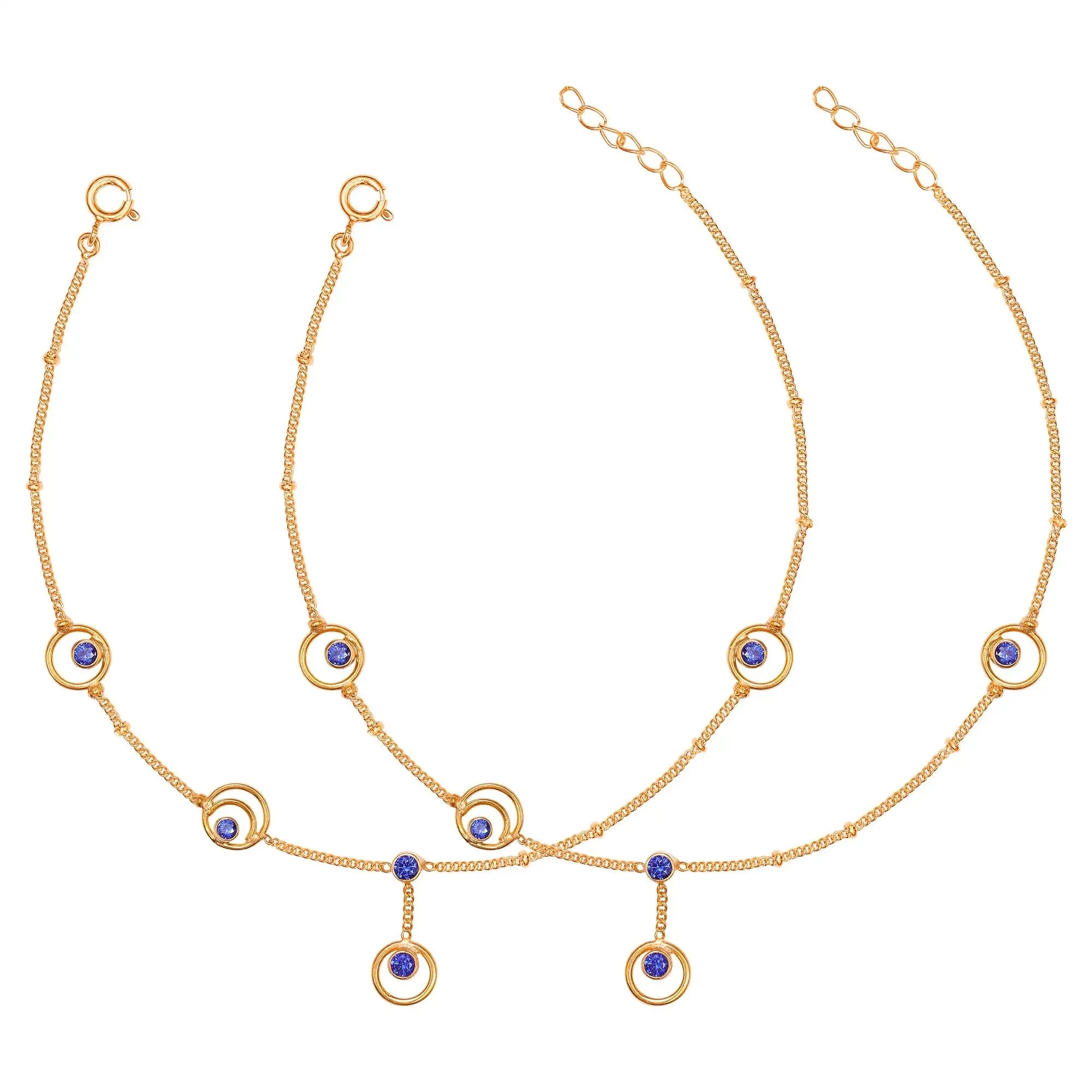 Silver Round Motif With Blue Stone Anklet