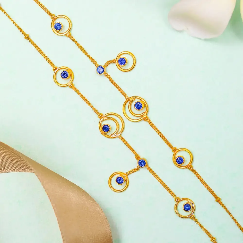 Silver Round Motif With Blue Stone Anklet