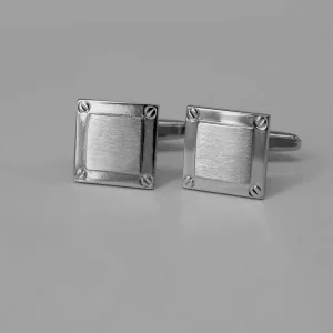 Square Cufflinks with Silver Brushed Center and Screw Detail Cufflinks