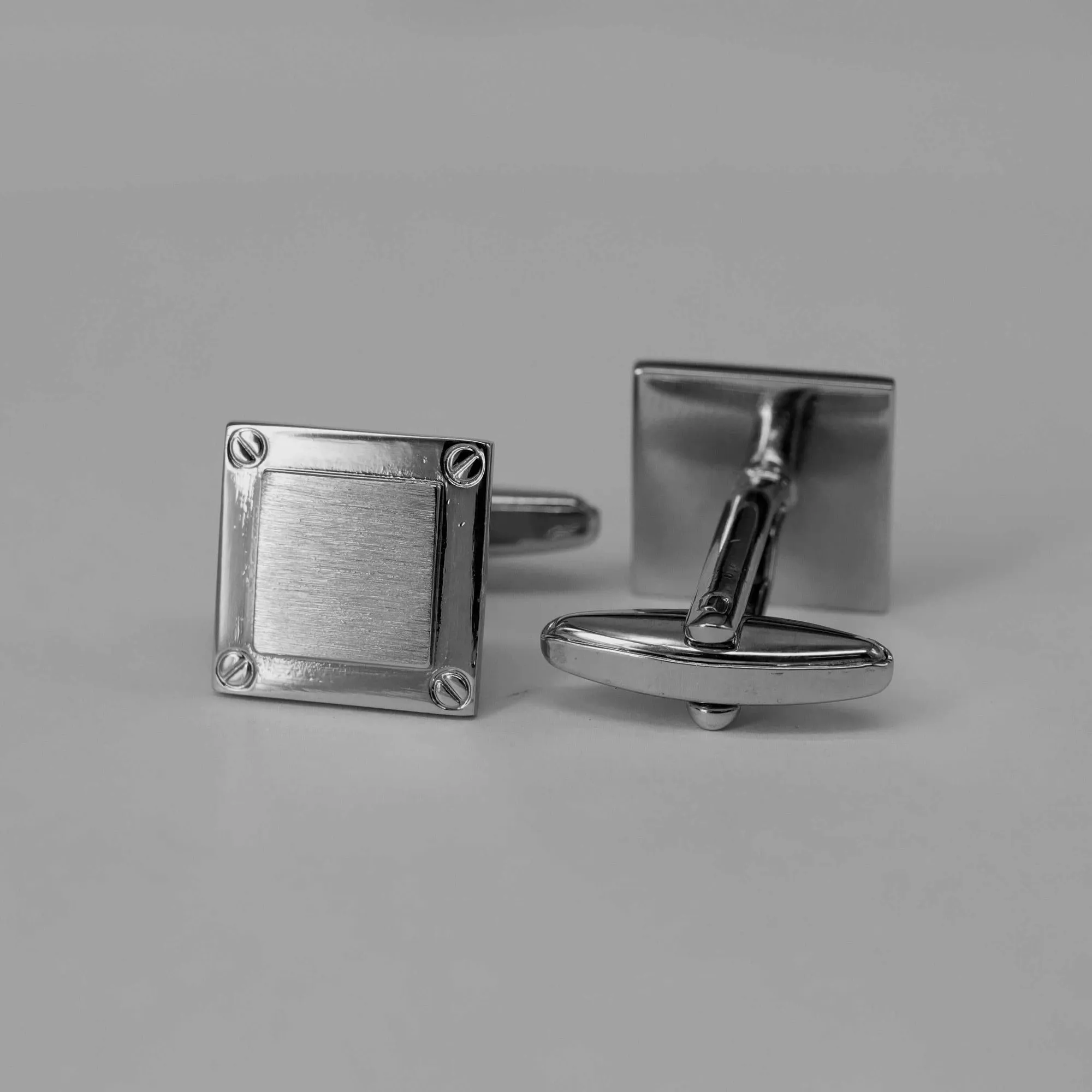 Square Cufflinks with Silver Brushed Center and Screw Detail Cufflinks