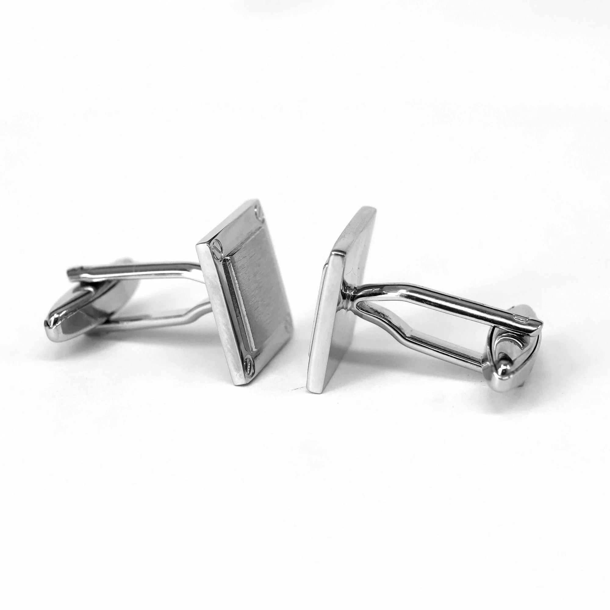 Square Cufflinks with Silver Brushed Center and Screw Detail Cufflinks