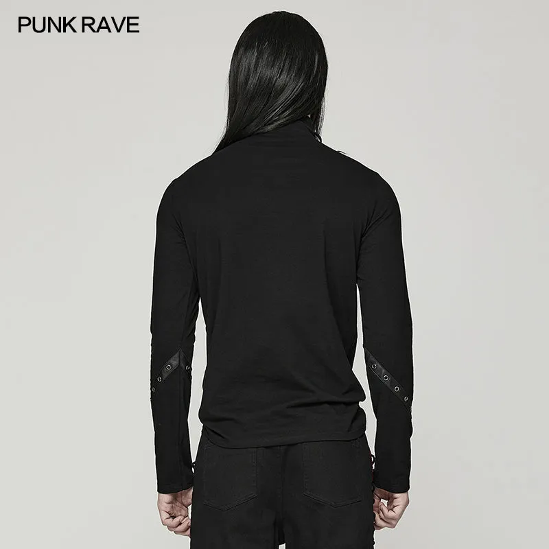 Stand Collar Ripped Long Sleeve Shirt w/ Chains