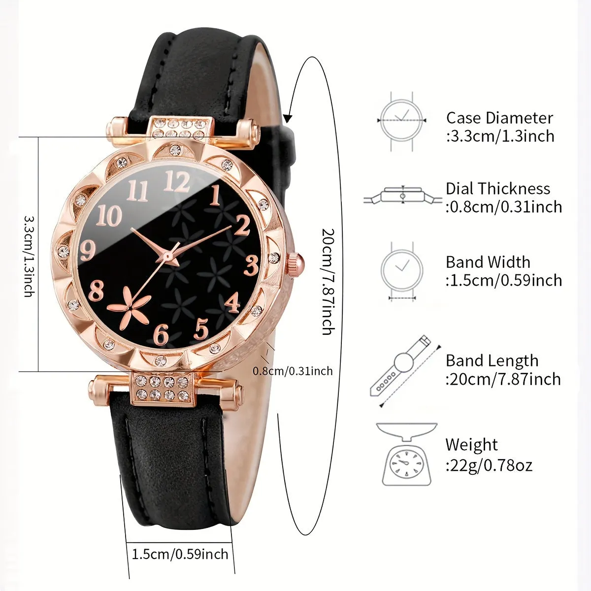 Stylish 6piece Womens Flower Watch  Bracelets Perfect Gift