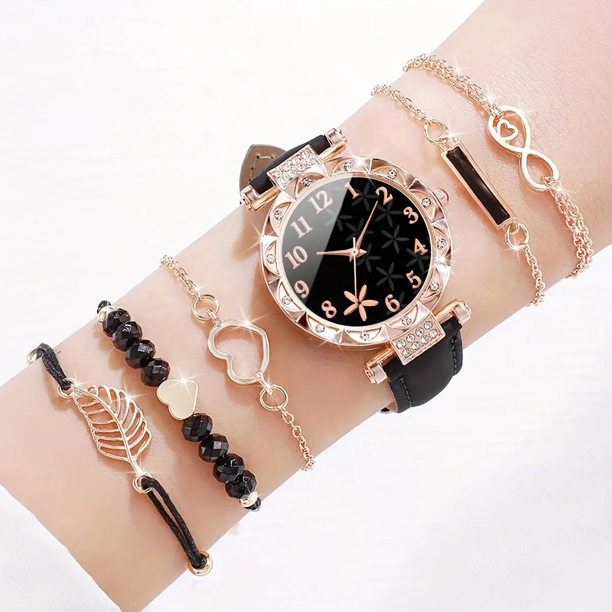 Stylish 6piece Womens Flower Watch  Bracelets Perfect Gift