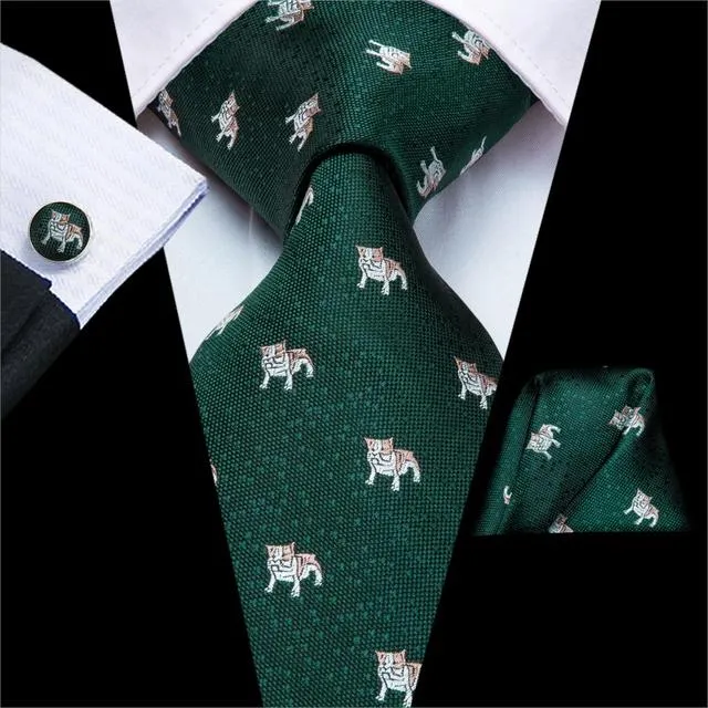 Teal Green Solid Paisley Silk Tie Set