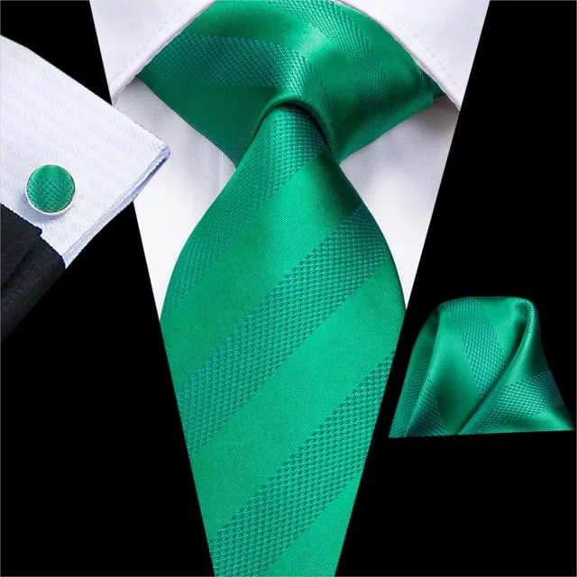 Teal Green Solid Paisley Silk Tie Set