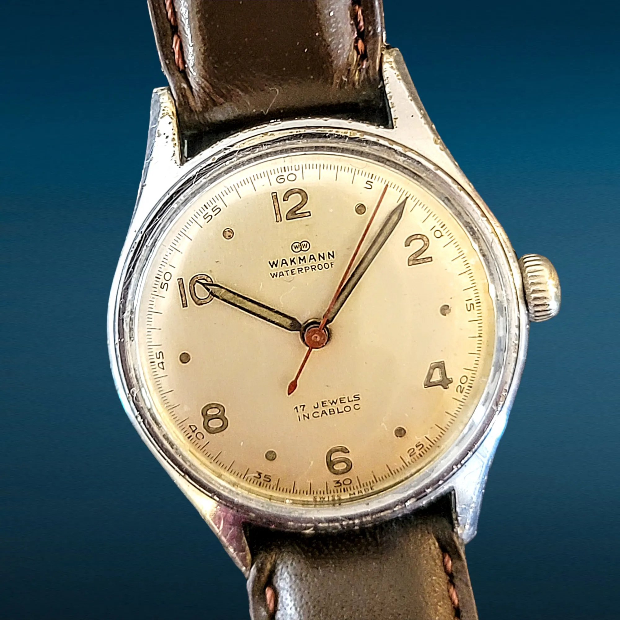 WAKMANN Watch Military Style Cal. BOREL FILS ET Cie. ETA 1080 17 Jewels Swiss