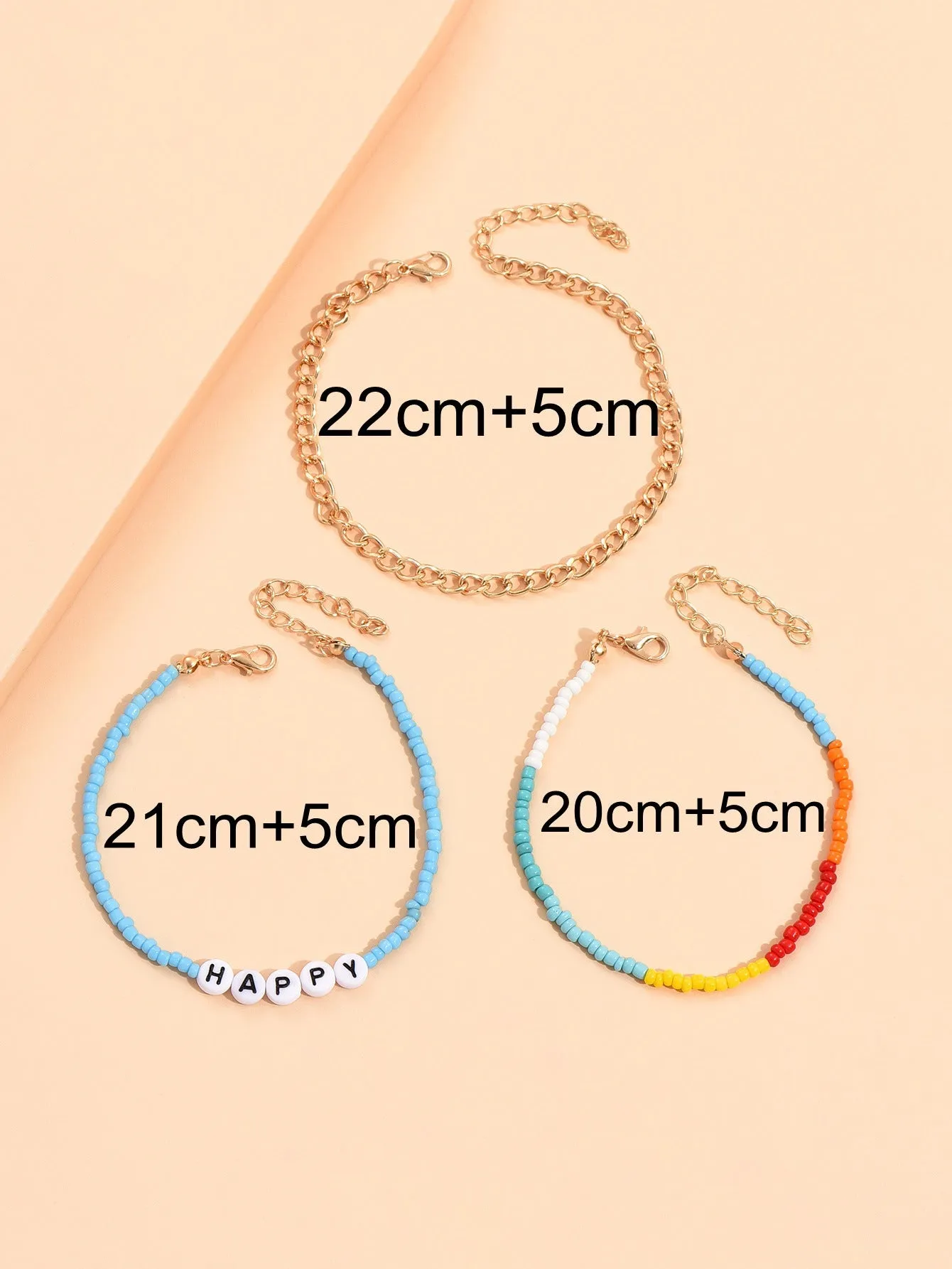Wholesale Boho Alloy Rice Bead Letter Beach Anklet Three Piece Set JDC-AS-GSHR003