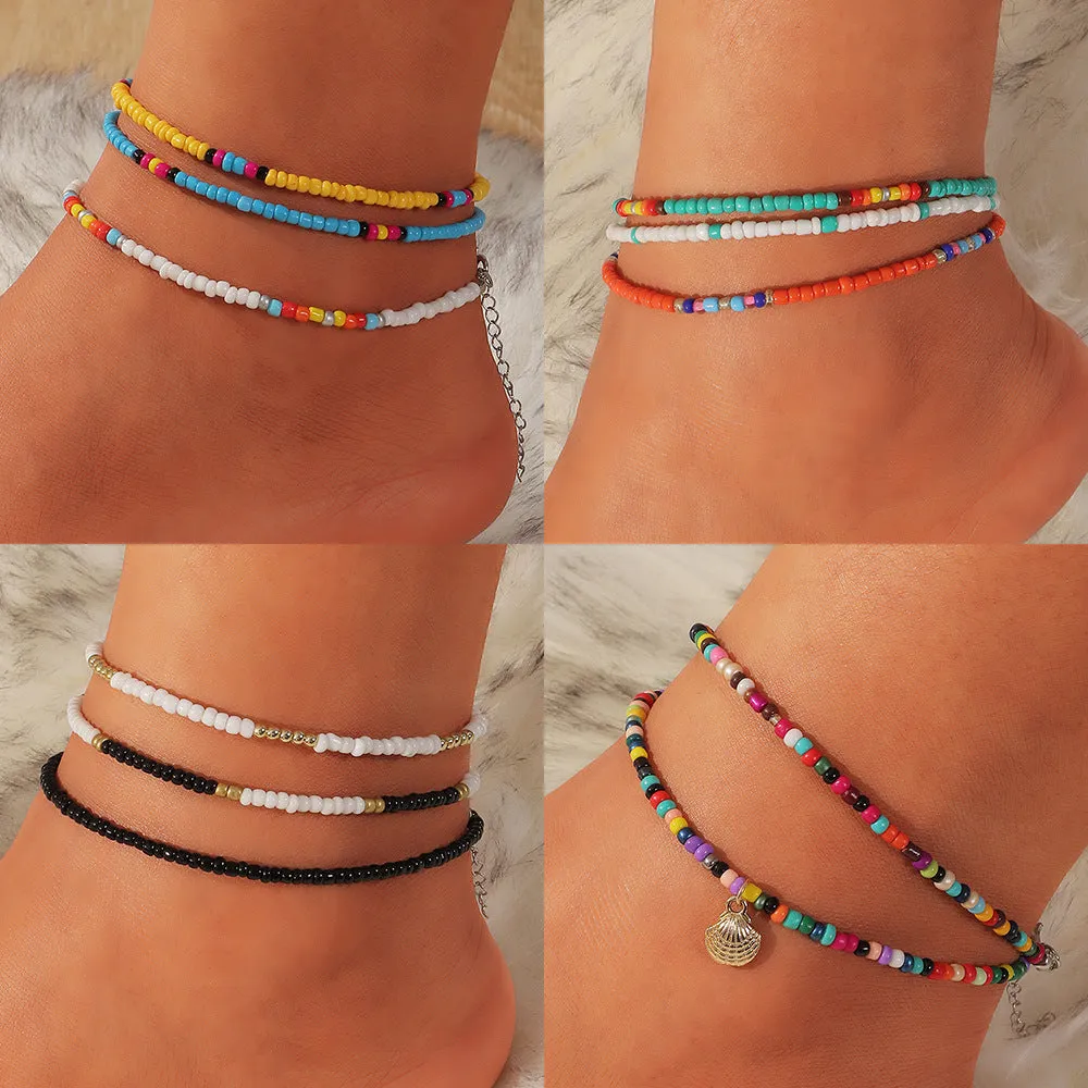 Wholesale Boho Ethnic Color Rice Bead AnkletJDC-AS-NZ013