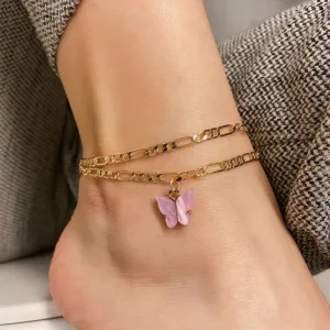 Wholesale Double Layer Color Butterfly Women Anklet Boho MOQ≥2 JDC-AS-ChuJ004